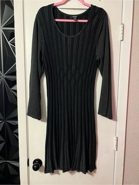 Style&co Black Ribbed Knit Long Sleeve Dress